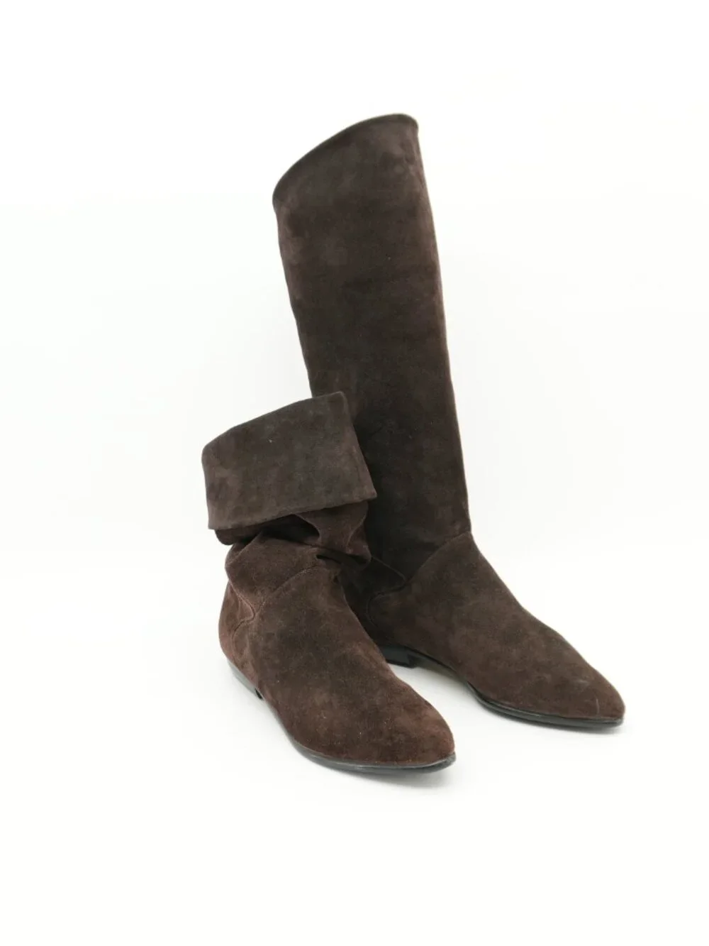 Brown Suede Tall Flat Slouching Knee-High Pirate Boots Size 10